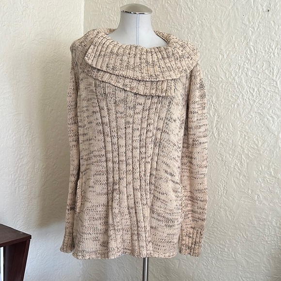 Anthropologie Yellow Bird Beige Cream Marled Knit Wrap Crossover Sweater Small - Picture 2 of 11